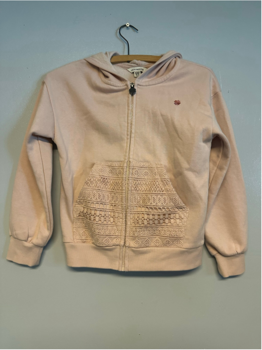 Girls Lucky Brand Zip-Up Hoodie Size Medium Pink Lace Detail